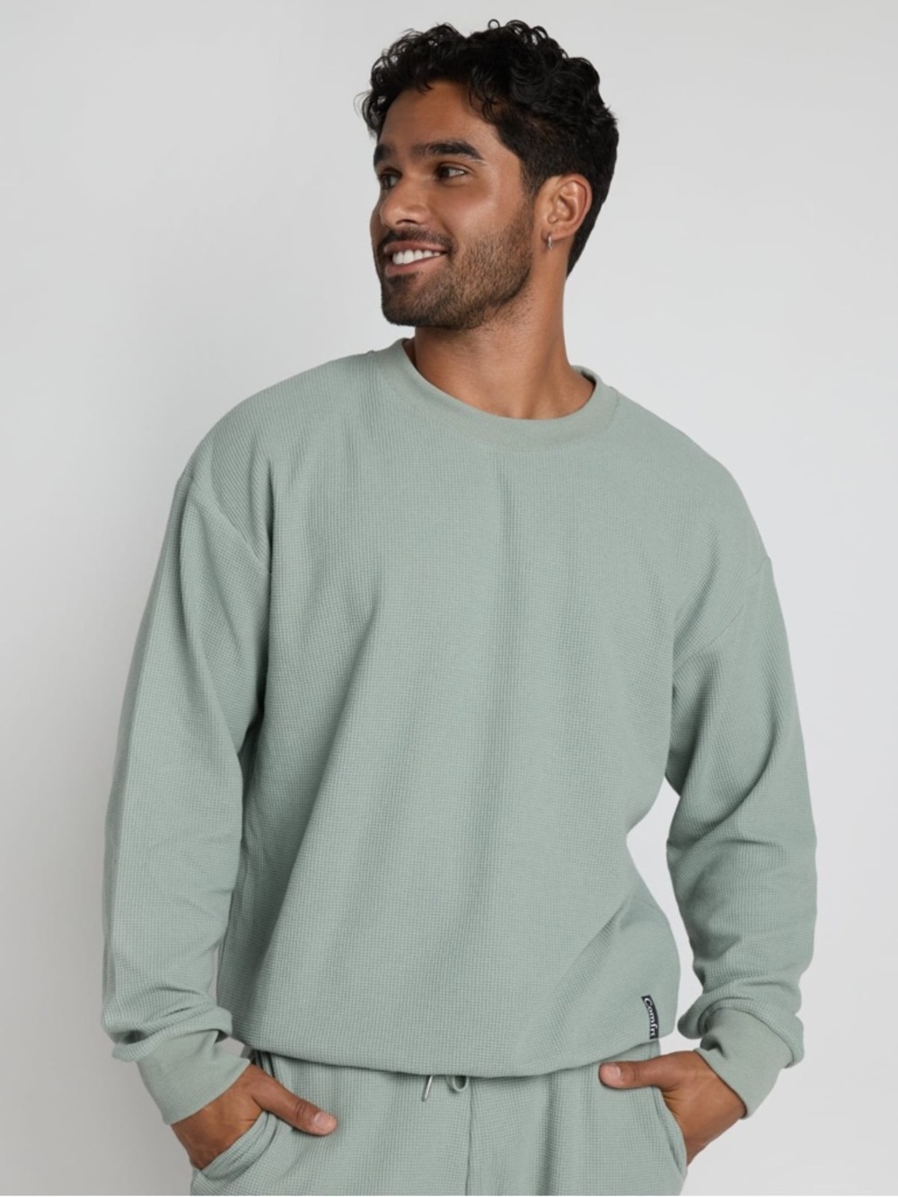 COMFRT Adult Unisex Waffle Lounge Long Sleeve Shirt Sage Green Cozy Sweatshirt